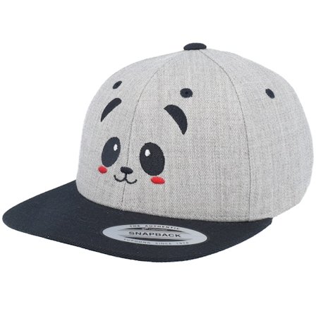 Kiddo Cap - Kids Panda Heather Grey/Black Snapback Snapback Grey Cap - @ Hatstore