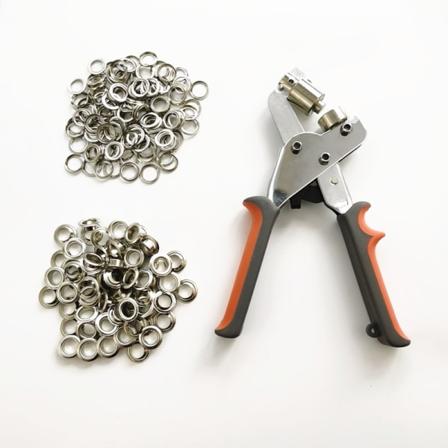 Øjetang med 500 stk. (indre Ø 10 mm) metaløjer, professionel hulmaskine til læderstof sæt Gardin PVC