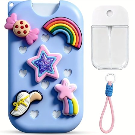 Pakke Silikone Håndsprit Etui | Kompatibel med Håndsprit Spray, med 5 Charms og Nøgleringstilbehør, Blå, TSA Godkendt