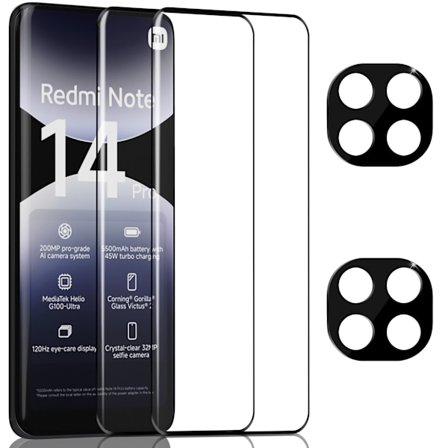2-Pack Xiaomi Redmi Note 14 Pro Näytönsuoja & 2-Pack linssinsuoja - Karkaistu Lasi 9H - Super laatu 3D
