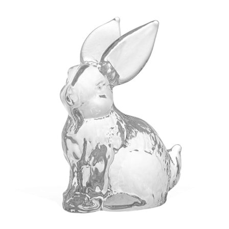 Glass Kanin Figur Klar Kaninpynt med Fargede Ører Samleobjekt Kanin Midtstykke for Skrivebord Vår Påskepynt