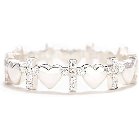 Smukt Krydsring, Sølv Inspirerende Religiøs Kristent Tro Gave Til Kvinder, Jesus Ring Til Kvinder, Kryds Hjerte Ring Til Piger, Fødselsdag Chris