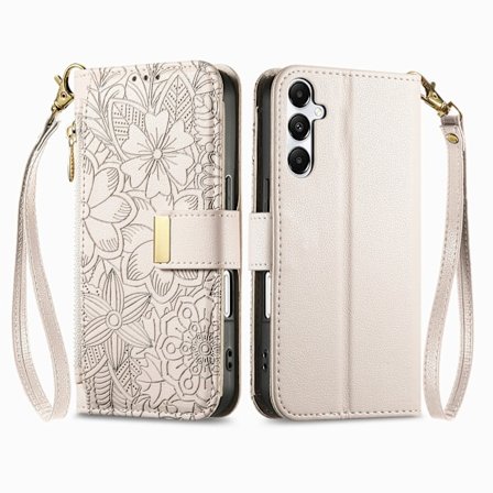 SAM S25/S24, flip-deksel, kort lanyard-deksel (off-white)