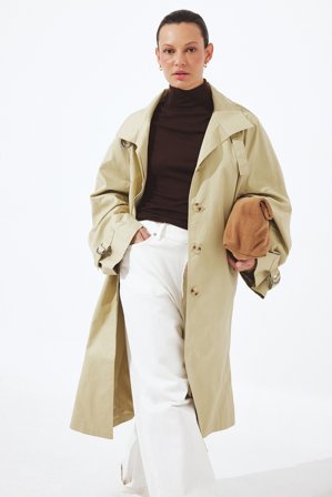 NA-KD Oversized lång trenchcoat med hög hals - Trenchcoats - Beige - EU 40