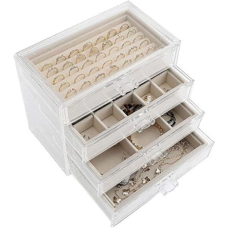 Smykkeskrin Organiser, Smykkeskrin i Akryl med 4 Skuffer