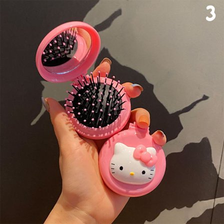 Sanrio Cartoon Anime Folding Massage Kam med Spegel Rund Luft