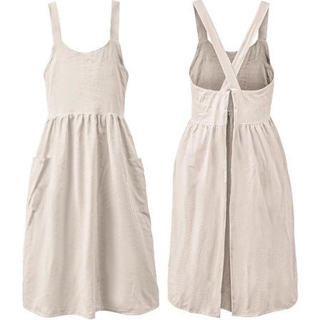 Bomuldslinned forklæde krydsryg arbejdsforklæde til kvinder med lommer forklæde kjole X kryds halterneck forklæde til kok havearbejde-Khaki