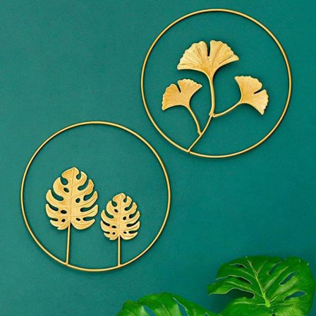 2 STK Metal Vægkunst Ginkgo Skildpaddebladsform Skulptur Hængende Vedhæng Metal Vægdekoration