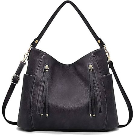 Naisten laukut - Musta, Suuri Nahkainen Olkalaukku, Olkatote