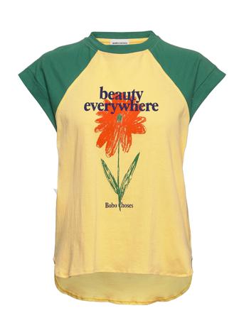 Beauty Everywhere Cap Sleeve Loose T-Shirt Yellow Bobo Choses