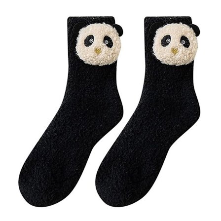 Fuzzy Animal Socks 3D Animal Sarjakuvasukat MUSTA