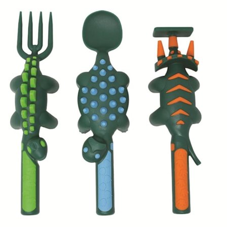 3-osainen lasten aterinsetti, Puskutraktori Kaivinkone Lusikka Haarukka Aterimet Rakennusteema [Haarukka Kolmiosainen setti] Dinosaurus