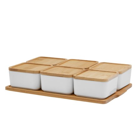 Posliinisäilytyspurkkisetti, 6 osaa – bambukansi