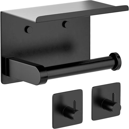 Paperitelinepidike + pyyhekoukku, liima tai ruuvi, seinäteline, kylpyhuoneen keittiön 304 ruostumattomasta teräksestä valmistettu hylly (mattamusta)