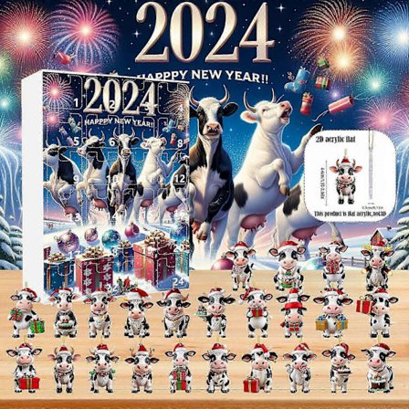 Adventskalender 2024 Barn 2024 Adventsnedtellingskalender 24 Dagers Juleadventskalender Søt Ku Julepynt Henger Julekufigurer