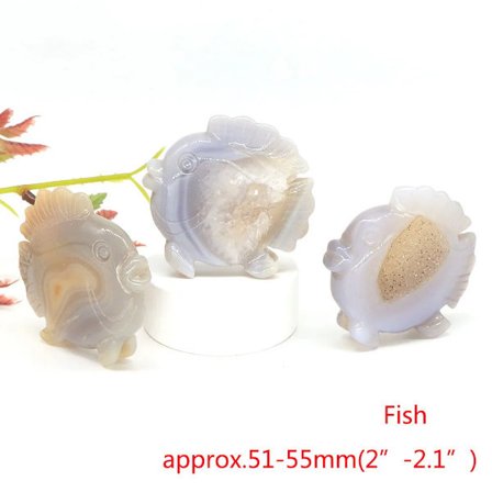 Svanörn Hode Fisk Ugle Pingvin Statue Naturstein Grå Agat Geode Healing Krystallutskjæring Dyrefigurer Håndverk Hjemmeinnredning Fisk 3 stk Fisk 3 stk