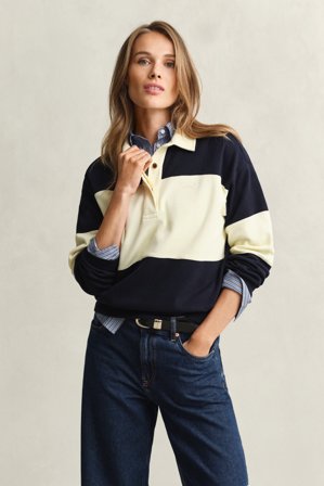 GANT Damen Color Blocked Rugger mit Piquéstruktur (S) Marineblau