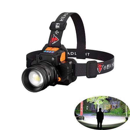 Kraftig hodelykt med zoom, USB-oppladbar multifunksjonell utendørs lommelykt, hvitt lys, L9 Wick