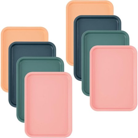 8-osainen setti värikkäitä muovitarjottimia, koko 24 x 17 x 1,5 cm, suorakulmaisia minitarjottimia, muovitarjottimia, pieniä muovitarjottimia, 