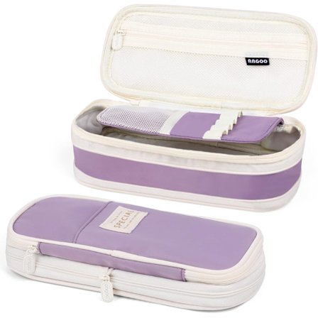 Lyse lilla penalhus med stor kapacitet, multifunktionelt, penalhus, skolematerialeorganisator til makeupbørster, mellemskole dreng, pige, voksen