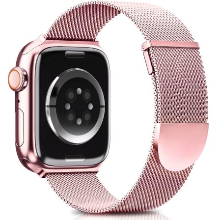 Apple Watch-reimer 49mm - Dobbel magnetisk justerbar erstatningsreim - Rosegullrosa glatt rustfritt stål