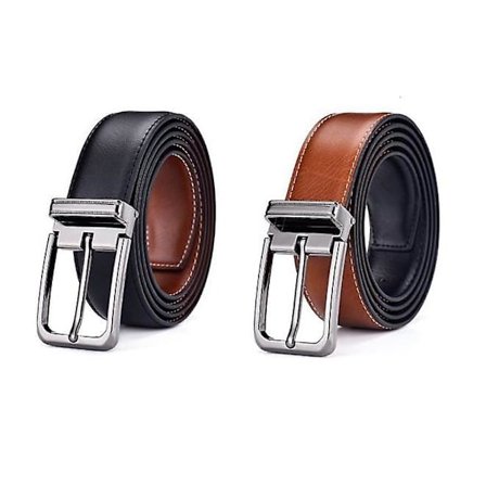 2 st 115 cm läderbälten män vändbara bälten för män 35 mm bred bälte svart och brunt