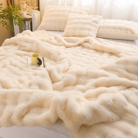 Vinter lyxig kaninsammetfilt, förtjockad dubbelsidig sammetssovrumsfilt, avancerad kaninplysch sängkläder, tupplursfilt