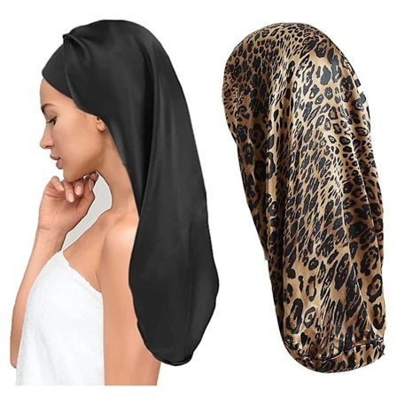 Lange sateng hårcaps, pakke med 2 lange sateng sovecaps for soving, ekstra store sateng nattcaps for beskyttelse av langt krøllete hår
