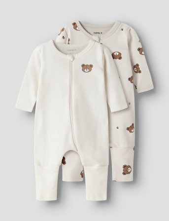name it Nbnnightsuit 2P Zip Ff Pumice Bear Noos - Cream - 98