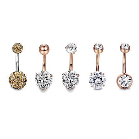 5 STK/ Sett rustfritt stål Krystall navleringer Bar P