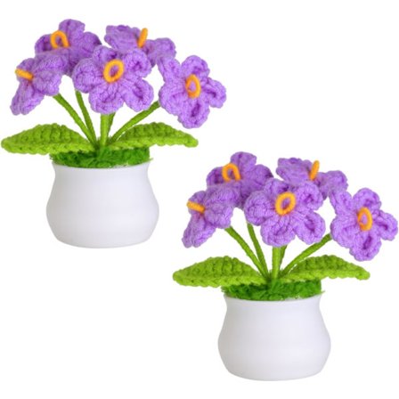 Kunstig Blomst Heklede Blomster Potteplante, Mini Strikket Blomsterpotte, Liten Håndlaget Heklet Blomst for Hjemmekontor Borddekorasjon, Gave f-14419
