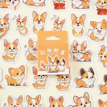 46Pcs/Box Söt Djur Diy Självhäftande Klistermärke Kreativt Material Vattentäta Klistermärken Tecknad Scrapbooking Dekoration Material Cute puppy