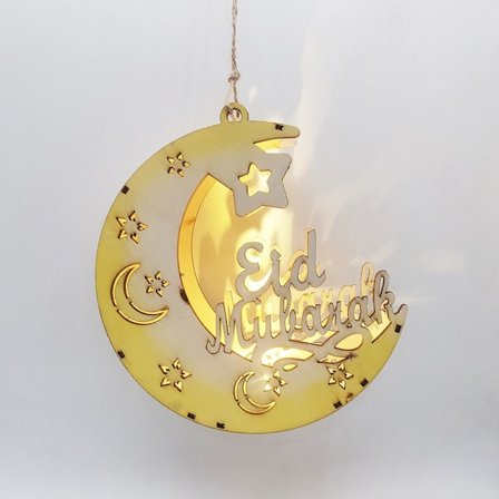 Eid Mubarak Moon Lamp Hanging Lantern Pendel Trä G G