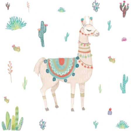 Watercolor Llama Peel and Stick Giant Wall Decals, Tan, Green, Blue, 1 Sheet