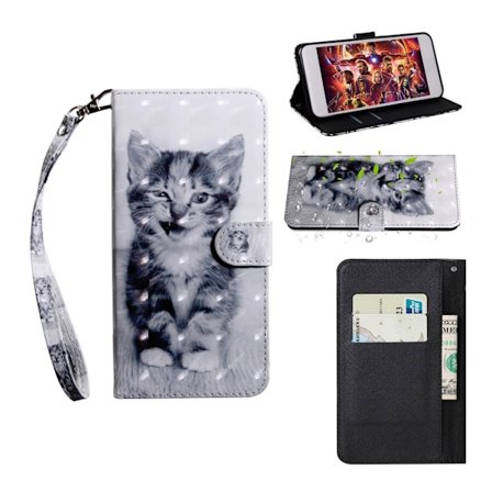Samsung Galaxy S10 lysspot decorations læder flip etui - Kat