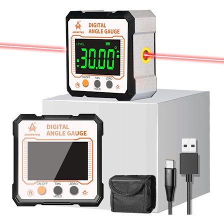2025 Seneste Model Digital Vinkelmåler med Elektronisk Laser, 3-i-1 Vinkelmåler - Elektronisk Vaterpas & Laservaterpas - Genopladelig Digital Vinkel