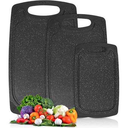 3 st Halkfria Skärbrädor Kök Skärbräda Antibakteriella Halkfria Skärbrädor Svarta Plastskärbrädor för Kött, Grönsaker, Frukt