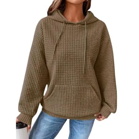 Hettegenser for kvinner Off Shoulder-overdel for kvinner Ensfarget langermet genser Khaki 2XL