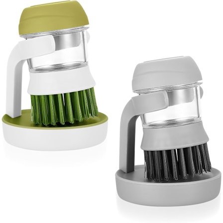 Opvaskebørste med flydende dispenser, 2X opvaskebørste med reservoir, køkkenbørste med vaskemiddelreservoir, rengøringsbørste kompatibel ren