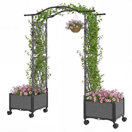 Korotettu istutuslaatikko säleiköllä ja itsekastelujärjestelmällä, harmaa