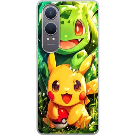 OnePlus Nord CE4 Lite Gjennomsiktig deksel Pikachu og Bulbasaur sitter tett sammen i en solbelyst skogsnatur og sprer varme, vennskap og sjarm med sto
