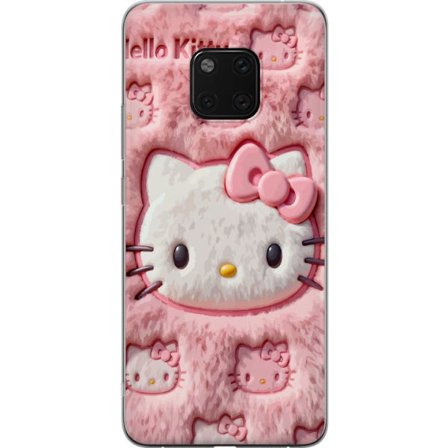 Kompatibelt Mobildeksel til Huawei Mate 20 Pro Hello Kitty rosa fluffy bakgrunn med ikoniskt ansikt og kawaii-estetikk