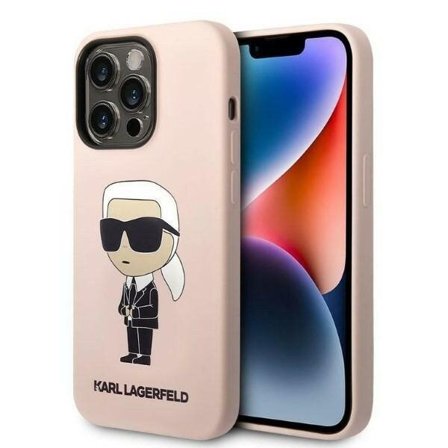 Karl Lagerfeld KLHCP14LSNIKBCP iPhone 14 Pro 6.1" vaaleanpunainen silikonikotelo Ikonik