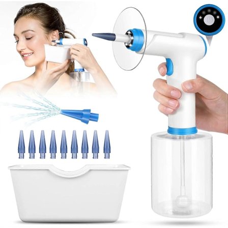 Elektrisk Ørerenser - Sikkert og Effektivt Ørevoksfjernelsessæt med 4 Rengøringsindstillinger, 10 Øretipper & Vandopsamlingsbassin