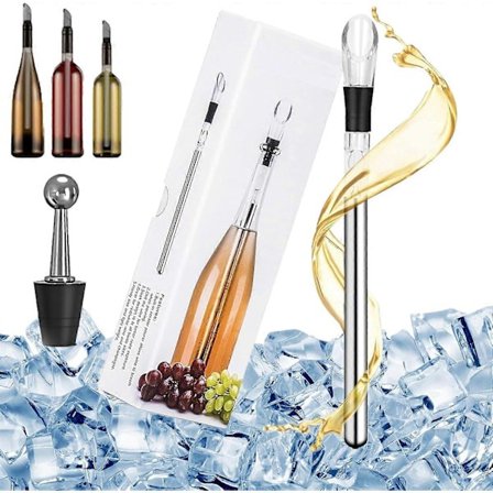 1 st 3-i-1 Vinkylare i rostfritt stål för kylning och luftning av vin med kork