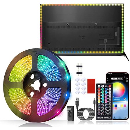 Led-lys til tv 5M.Tv led-lys, tv-baggrundsbelysning, USB LED-strimmel-lys med fjernbetjening, 5050 RGB DIY farveskiftende LED-strimmel-lys (5M)