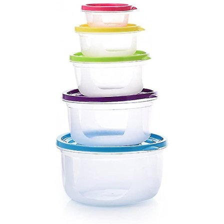 5 stk Runde Regnbue Plastboller Sett Matlagring Beholdere