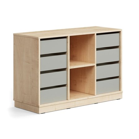 Schüleraufbewahrung CASPER, 8 Schubladen, 2 Fächer, Sockel, Birke/Grau