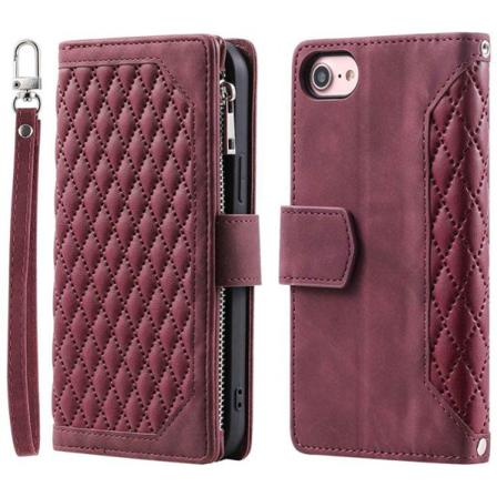 Iphone 7/8/se (2022/2020) Plånboksfodral Rhombus Grid - Vinröd