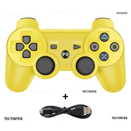 Gul Bluetooth Controller til Sony PS3 Gamepad Trådløs SIXAXIS Joystick til PlayStation 3 med Inkluderet Batteri Kompatibel med Sony